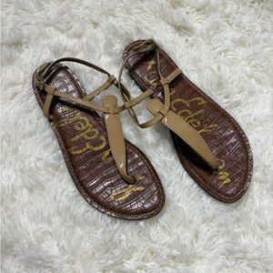 Sam Edelman Tan Leather T-Strap Sandals Size 9
